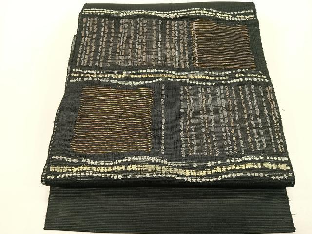 平和屋着物＊夏物　八寸名古屋帯　抽象文様　黒地　金銀糸　正絹　逸品　CABK1352fb