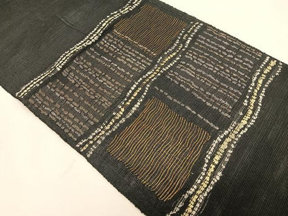 平和屋着物＊夏物　八寸名古屋帯　抽象文様　黒地　金銀糸　正絹　逸品　CABK1352fb