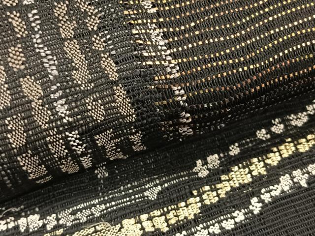 平和屋着物＊夏物　八寸名古屋帯　抽象文様　黒地　金銀糸　正絹　逸品　CABK1352fb