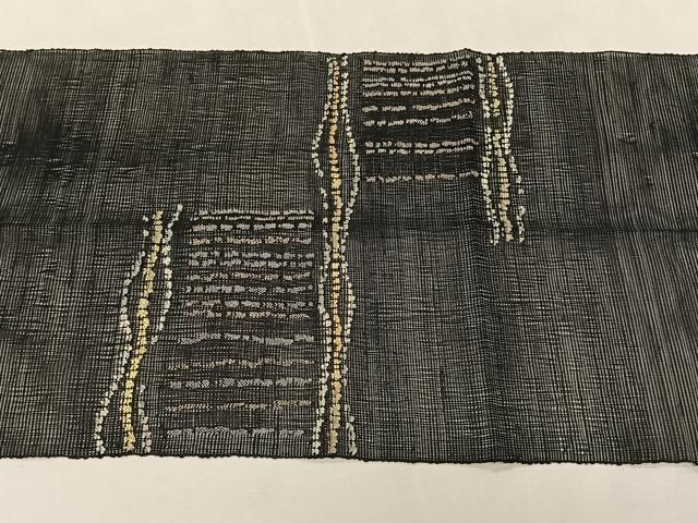 平和屋着物＊夏物　八寸名古屋帯　抽象文様　黒地　金銀糸　正絹　逸品　CABK1352fb
