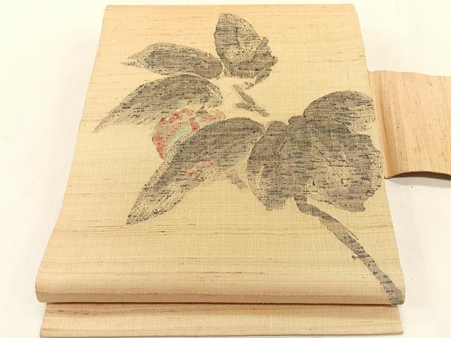 平和屋着物＊夏物　九寸名古屋帯　紬地　枝花文　正絹　逸品　CABK1353fb