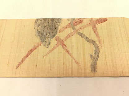 平和屋着物＊夏物　九寸名古屋帯　紬地　枝花文　正絹　逸品　CABK1353fb