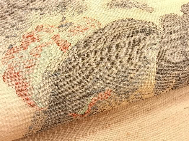 平和屋着物＊夏物　九寸名古屋帯　紬地　枝花文　正絹　逸品　CABK1353fb
