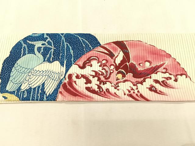 平和屋着物＊夏物　絽塩瀬　つけ帯　手描き　舟　銀彩　正絹　逸品　CABK1357fb