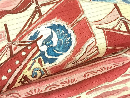 平和屋着物＊夏物　絽塩瀬　つけ帯　手描き　舟　銀彩　正絹　逸品　CABK1357fb