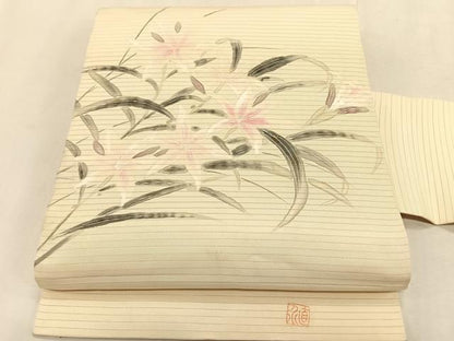 平和屋着物＊夏物　絽塩瀬　九寸名古屋帯　作家物　手描き　枝花文　正絹　逸品　CABK1360fb