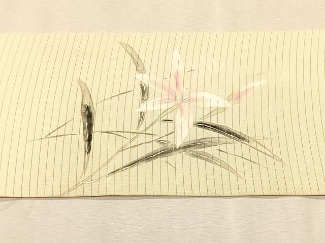 平和屋着物＊夏物　絽塩瀬　九寸名古屋帯　作家物　手描き　枝花文　正絹　逸品　CABK1360fb
