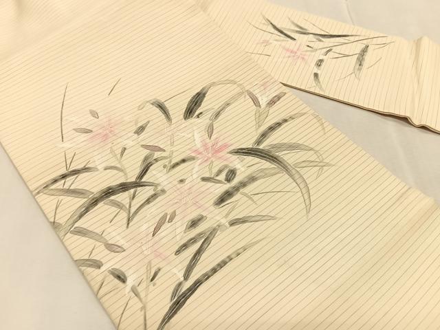 平和屋着物＊夏物　絽塩瀬　九寸名古屋帯　作家物　手描き　枝花文　正絹　逸品　CABK1360fb