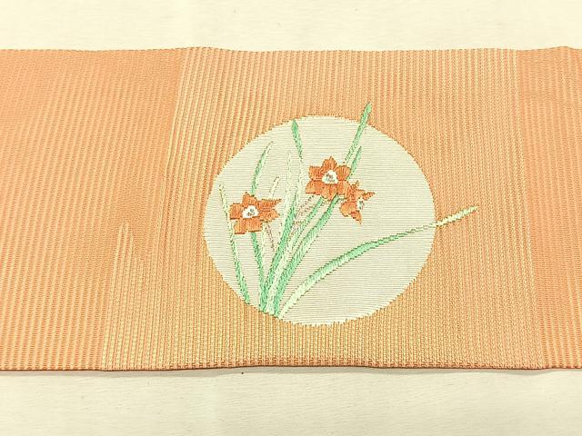 平和屋着物＊夏物　九寸名古屋帯　唐織　枝花丸文　銀糸　正絹　逸品　CABK1361fb