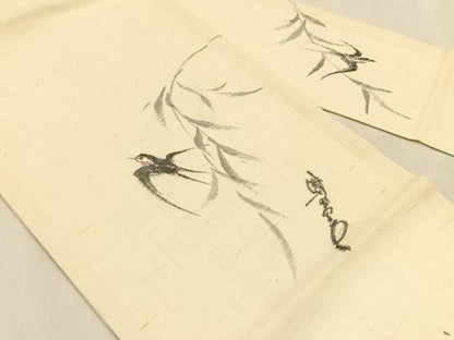 平和屋着物＊夏物　九寸名古屋帯　手描き　燕　正絹　逸品　CABK1364fb