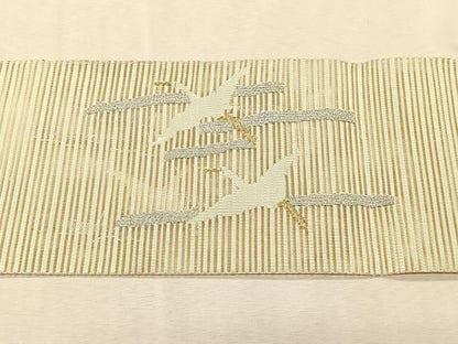 平和屋着物＊夏物　八寸名古屋帯　絽綴れ　飛鶴地紙花文　金銀糸　正絹　逸品　CABK1365fb