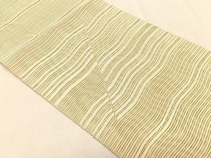 平和屋着物＊夏物　八寸名古屋帯　絽綴れ　よろけ縞　正絹　逸品　CABK1367fb