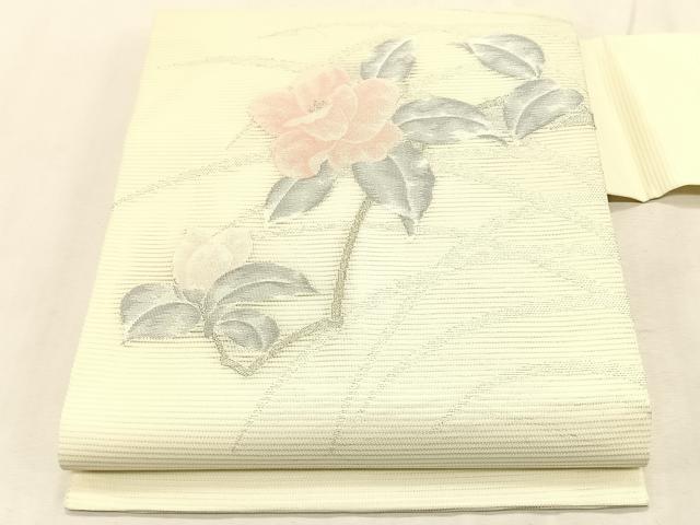 平和屋着物＊夏物　九寸名古屋帯　枝花文　銀糸　正絹　逸品　CABK1372fb