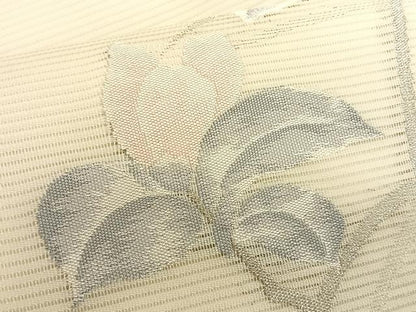 平和屋着物＊夏物　九寸名古屋帯　枝花文　銀糸　正絹　逸品　CABK1372fb