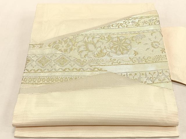 平和屋着物＊夏物　九寸名古屋帯　切嵌花唐草文　金銀糸　正絹　逸品　CABK1376fb