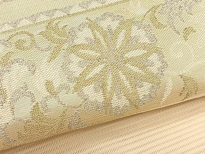 平和屋着物＊夏物　九寸名古屋帯　切嵌花唐草文　金銀糸　正絹　逸品　CABK1376fb