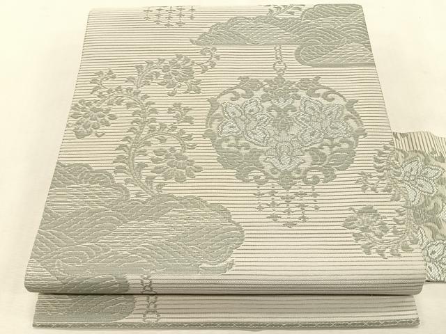 平和屋着物＊夏物　九寸名古屋帯　洋花唐草文　正絹　逸品　CABK1377fb