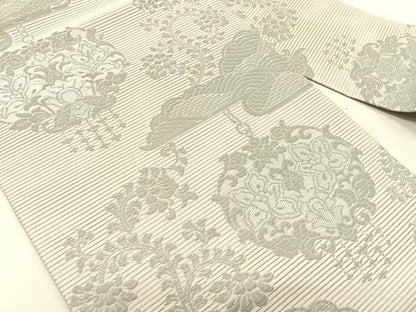 平和屋着物＊夏物　九寸名古屋帯　洋花唐草文　正絹　逸品　CABK1377fb