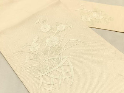 平和屋着物＊夏物　九寸名古屋帯　総刺繍　枝花籠文　三越扱い　正絹　逸品　CABK1378fb