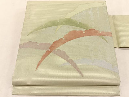 平和屋着物＊夏物　九寸名古屋帯　雪芝文　銀糸　正絹　逸品　CABK1379fb