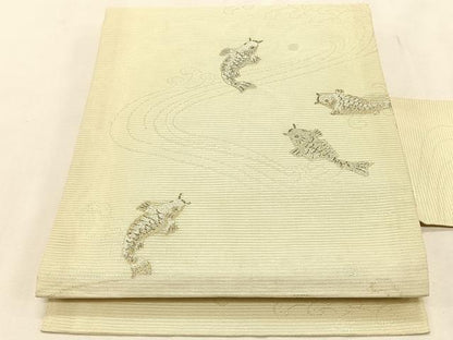 平和屋着物＊夏物　九寸名古屋帯　鯉立波文　金銀糸　正絹　逸品　CABK1380fb