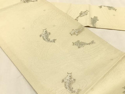 平和屋着物＊夏物　九寸名古屋帯　鯉立波文　金銀糸　正絹　逸品　CABK1380fb
