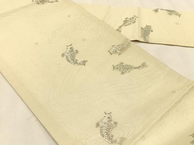 平和屋着物＊夏物　九寸名古屋帯　鯉立波文　金銀糸　正絹　逸品　CABK1380fb