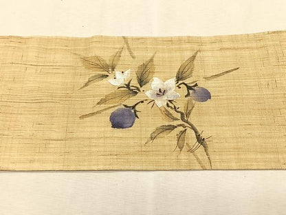 平和屋着物＊夏物　九寸名古屋帯　手描き　枝花文　麻　逸品　CABK1381fb