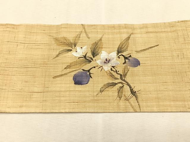 平和屋着物＊夏物　九寸名古屋帯　手描き　枝花文　麻　逸品　CABK1381fb
