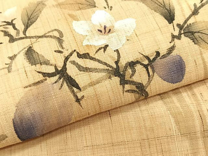 平和屋着物＊夏物　九寸名古屋帯　手描き　枝花文　麻　逸品　CABK1381fb