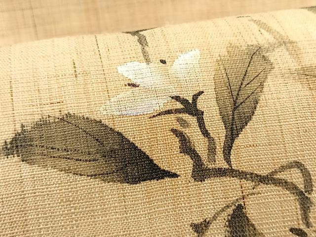 平和屋着物＊夏物　九寸名古屋帯　手描き　枝花文　麻　逸品　CABK1381fb