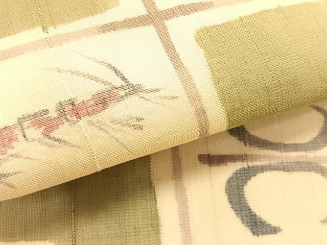 平和屋着物＊夏物　九寸名古屋帯　手描き　紬地　海老　正絹　逸品　CABK1382fb