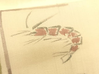 平和屋着物＊夏物　九寸名古屋帯　手描き　紬地　海老　正絹　逸品　CABK1382fb