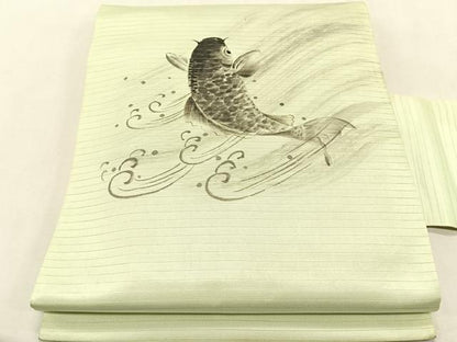 平和屋着物＊夏物　九寸名古屋帯　作家物　手描き　鯉立波文　CABK1383fb