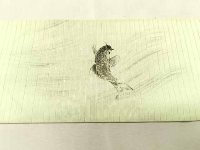 平和屋着物＊夏物　九寸名古屋帯　作家物　手描き　鯉立波文　CABK1383fb