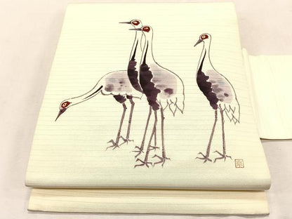 平和屋着物＊夏物　絽塩瀬　九寸名古屋帯　作家物　群鶴　正絹　逸品　CABK1384fb