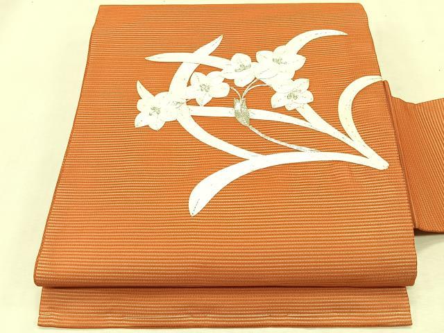 平和屋着物＊夏物　九寸名古屋帯　駒刺繍　草花文　正絹　逸品　CABK1387fb