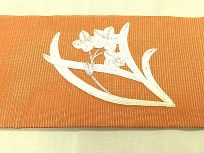 平和屋着物＊夏物　九寸名古屋帯　駒刺繍　草花文　正絹　逸品　CABK1387fb