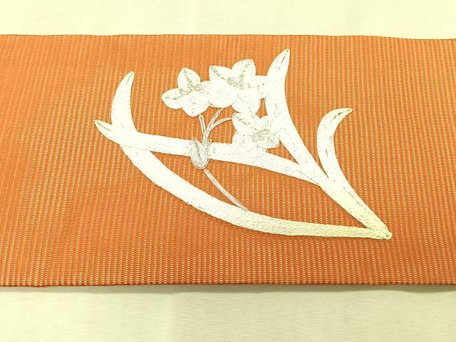 平和屋着物＊夏物　九寸名古屋帯　駒刺繍　草花文　正絹　逸品　CABK1387fb