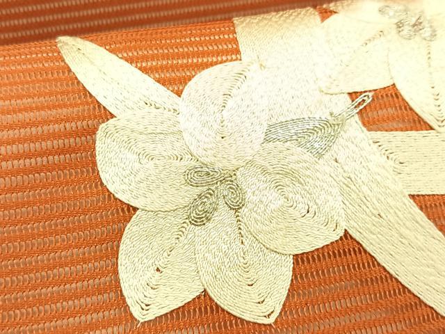 平和屋着物＊夏物　九寸名古屋帯　駒刺繍　草花文　正絹　逸品　CABK1387fb