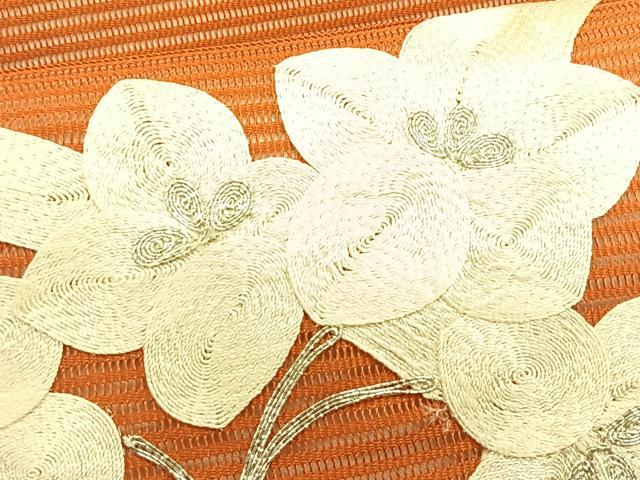 平和屋着物＊夏物　九寸名古屋帯　駒刺繍　草花文　正絹　逸品　CABK1387fb