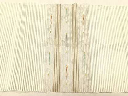 平和屋着物＊夏物　八寸名古屋帯　絽綴れ　横段文　金糸　正絹　逸品　CABK1388fb