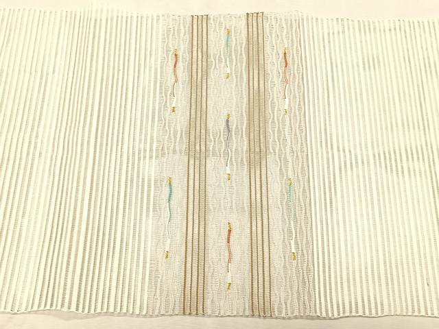 平和屋着物＊夏物　八寸名古屋帯　絽綴れ　横段文　金糸　正絹　逸品　CABK1388fb