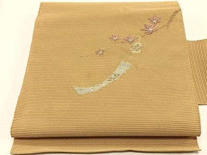平和屋着物＊夏物　八寸名古屋帯　風鈴枝楓文　金銀糸　正絹　逸品　CABK1392fb