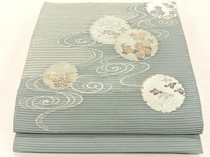 平和屋着物＊夏物　八寸名古屋帯　絽綴れ　流水花丸文　金銀糸　正絹　逸品　CABK1394fb
