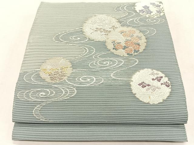 平和屋着物＊夏物　八寸名古屋帯　絽綴れ　流水花丸文　金銀糸　正絹　逸品　CABK1394fb