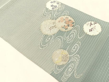 平和屋着物＊夏物　八寸名古屋帯　絽綴れ　流水花丸文　金銀糸　正絹　逸品　CABK1394fb