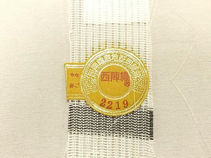平和屋着物＊夏物　西陣　佐々木染織謹製　九寸名古屋帯　流水魚文　銀糸　証紙付き　正絹　逸品　CABK1401fb
