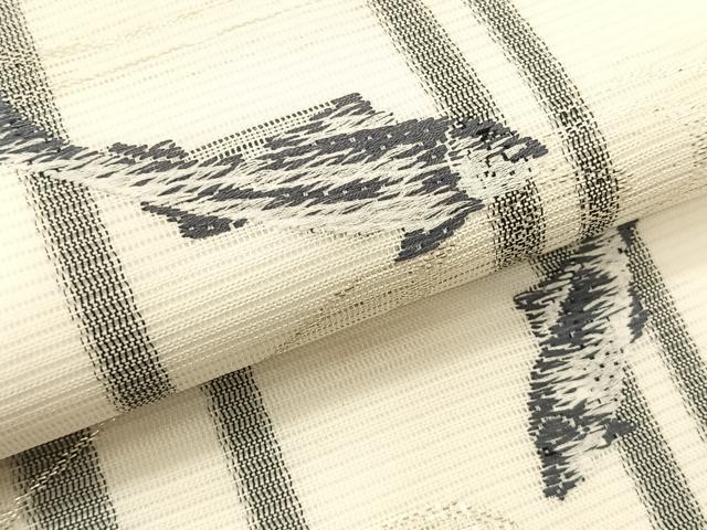 平和屋着物＊夏物　西陣　佐々木染織謹製　九寸名古屋帯　流水魚文　銀糸　証紙付き　正絹　逸品　CABK1401fb