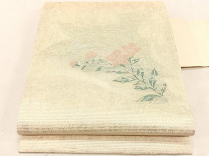 平和屋着物＊夏物　九寸名古屋帯　枝花文　銀糸　正絹　逸品　CABK1403fb